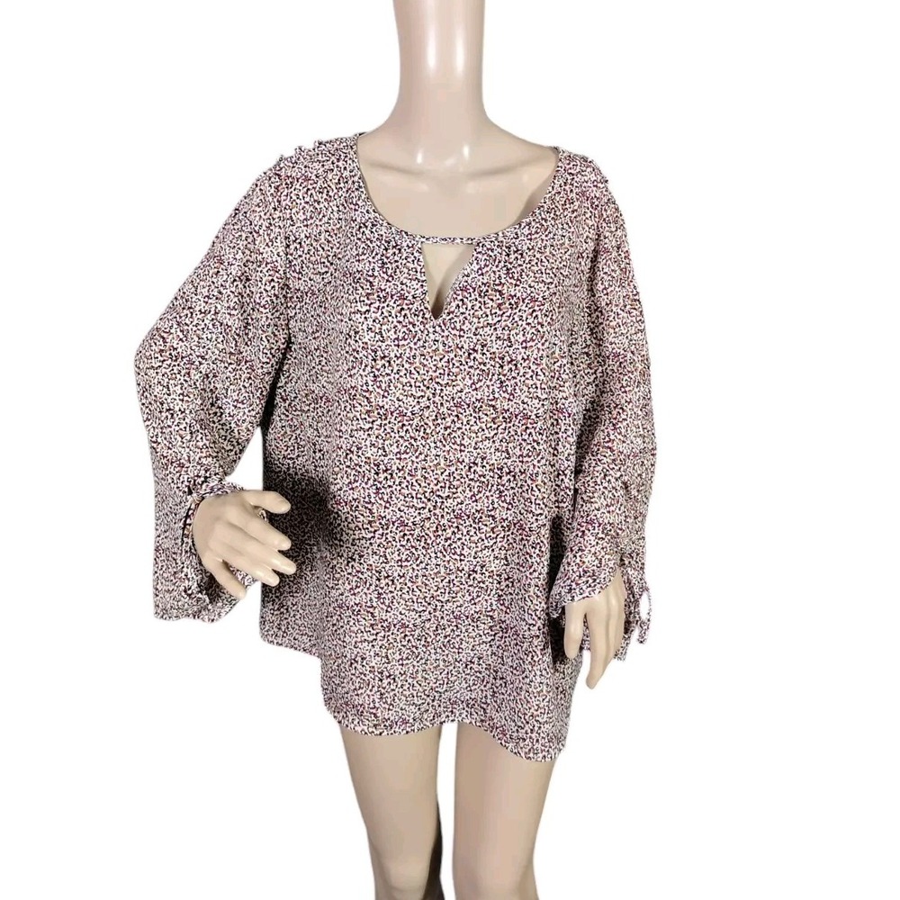 Zac & Rachel Womens Printed Blouse Top Long Sleeve Crew Neck Peasant Size XL